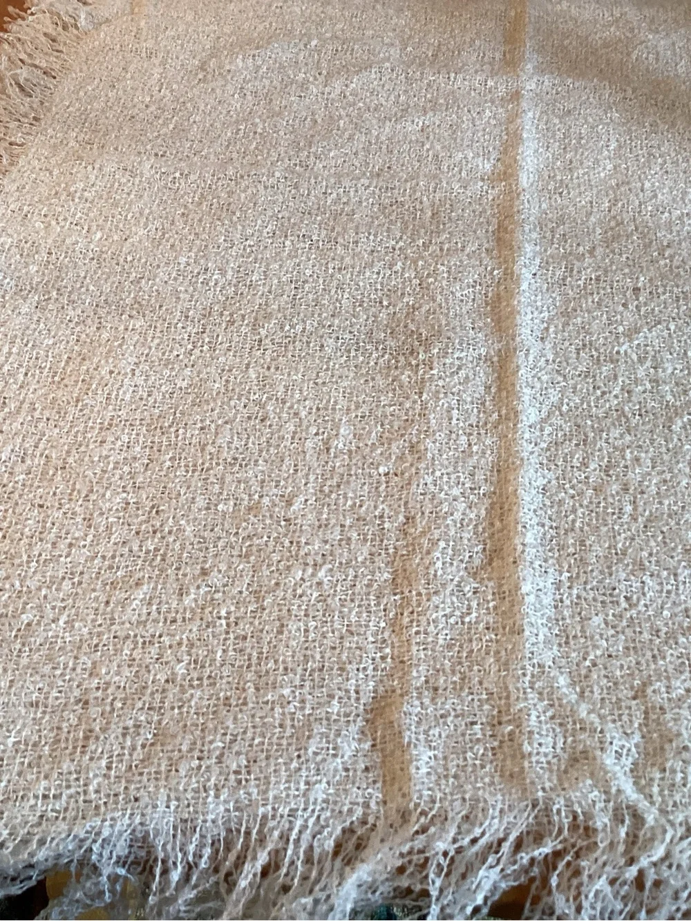 Vintage 70’s Nasharr Acrylic Loose Knit Throw Wrap Ivory 40” Square
